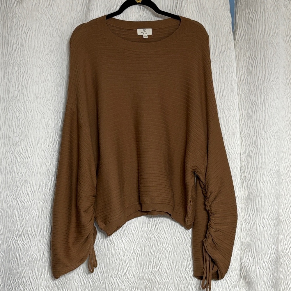 P Cill Cropped Bell Tie Sleeves Loose Fit Sweatshirt-Size Medium